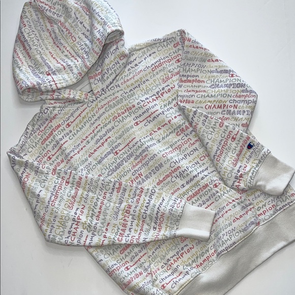 Champion Other - Champion White Hoodie with Multicolor Text Girls Size 10